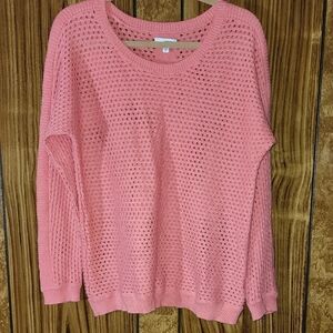 Sonoma Coral Crew Neck Sweater with Open-Knit Texture